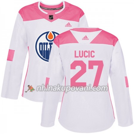 Edmonton Oilers Dresy Milan Lucic 27 Bílá 2017-2018 Adidas Růžová Fashion Authentic - Dámské Edmonton Oilers Dresy Milan Lucic 27 Bílá 2017-2018 Adidas Růžová Fashion Authentic - Dámské